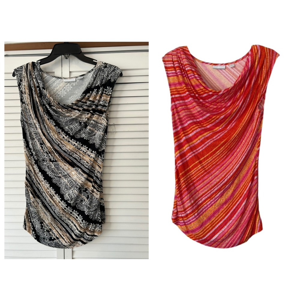 New York & Company‎ Womens XS Stripe Cowl Neck Ruched Sleeveless Tops XS